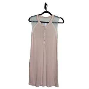 LAmade Sleeveless Lace Back Button Front Knit Shift Dress Pink White Size S